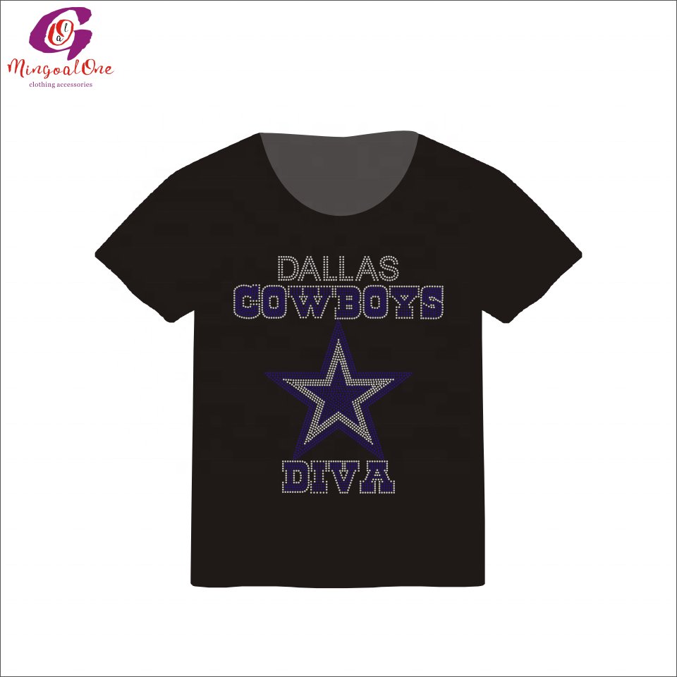 Popular Style Bling Wholesale NFL Football Team Logo Rhinestone Transfer Iron On Rhinestone Motif Transfer Design Applique Shirt