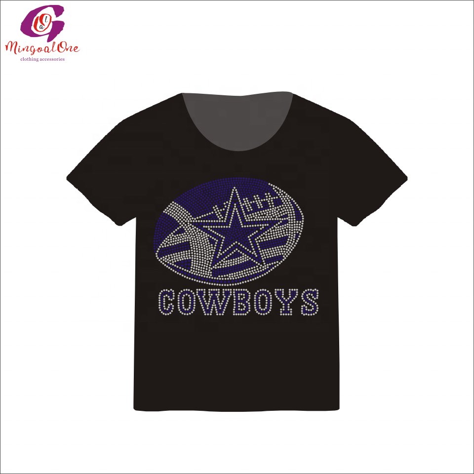 Popular Style Bling Wholesale NFL Football Team Logo Rhinestone Transfer Iron On Rhinestone Motif Transfer Design Applique Shirt