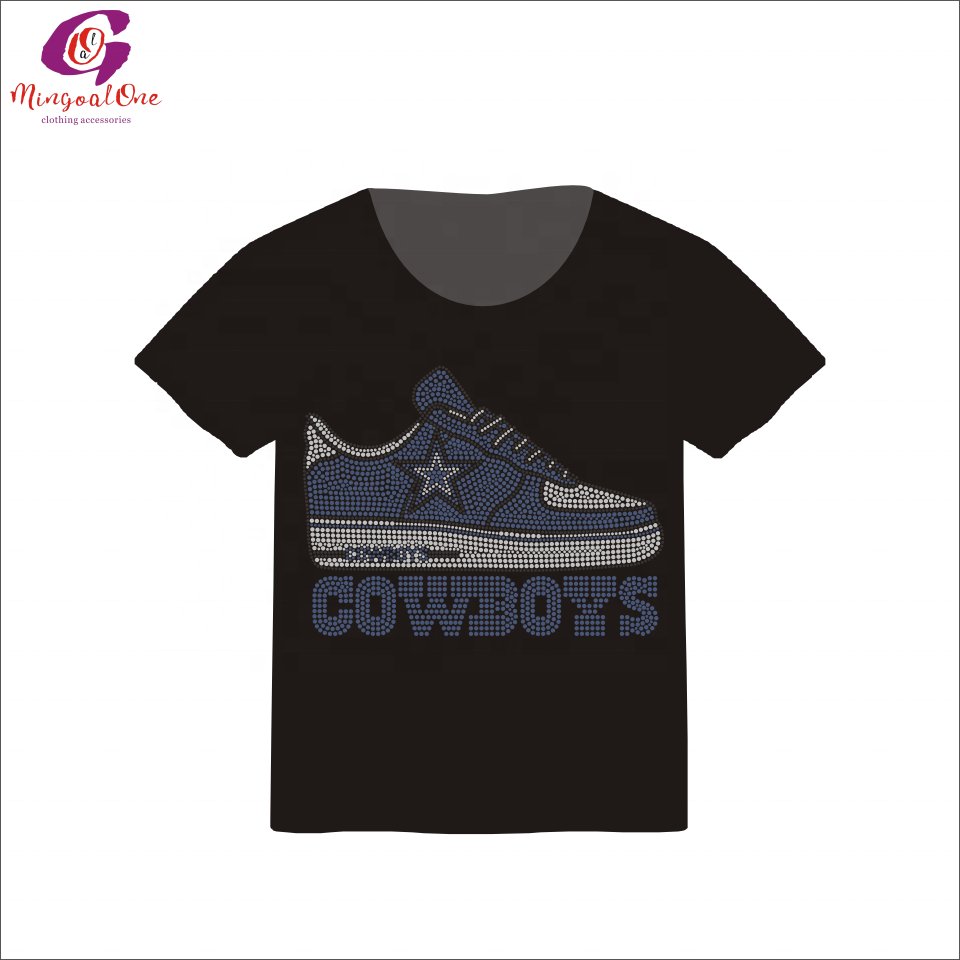 Popular Style Bling Wholesale NFL Football Team Logo Rhinestone Transfer Iron On Rhinestone Motif Transfer Design Applique Shirt