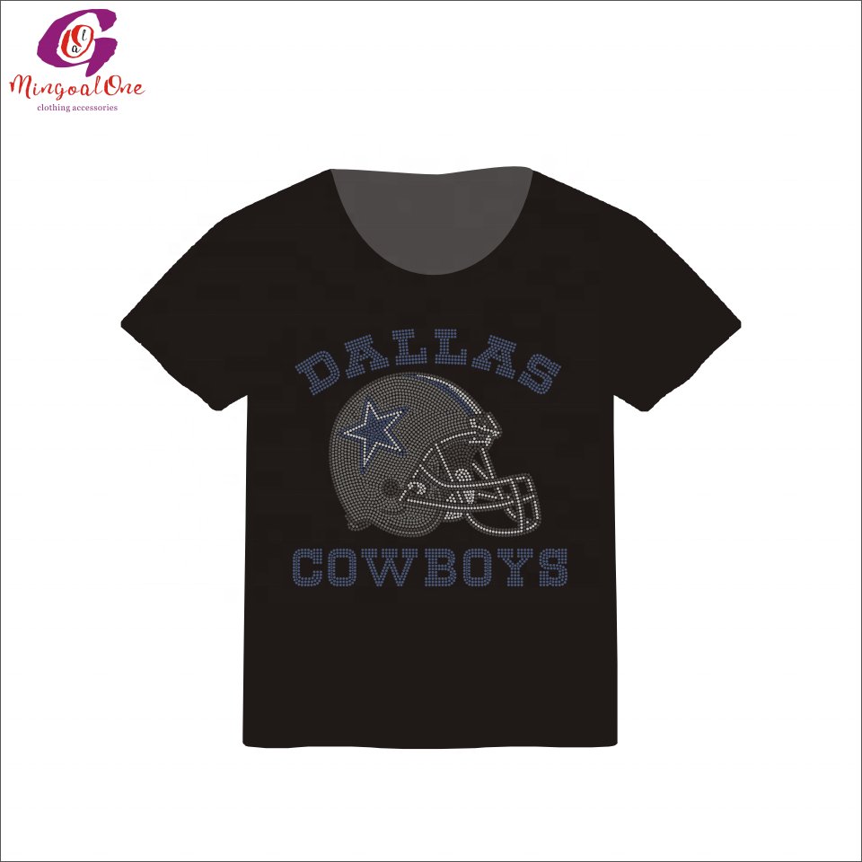 Popular Style Bling Wholesale NFL Football Team Logo Rhinestone Transfer Iron On Rhinestone Motif Transfer Design Applique Shirt