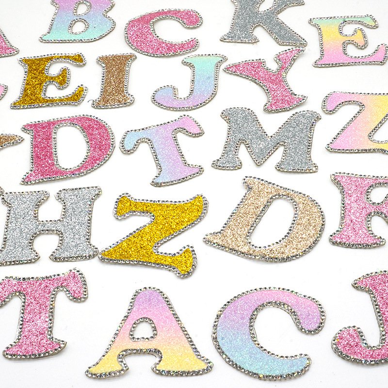 A-z Letter Alphabet Pattches Iron On Hotfix Glass Rhinestones Transfer Applique Patches Iron On Letter Sticker For Hoodie