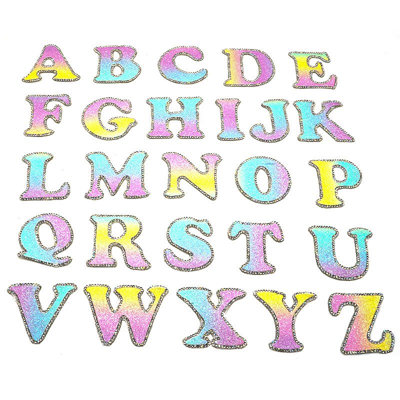 A-z Letter Alphabet Pattches Iron On Hotfix Glass Rhinestones Transfer Applique Patches Iron On Letter Sticker For Hoodie