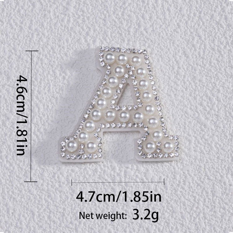 Pearl Patches Wholesale Rhinestone Iron on Letter Clothing Patch Adhesive DIY Name Elegant Pearl Letter Patch for Ladies Girl