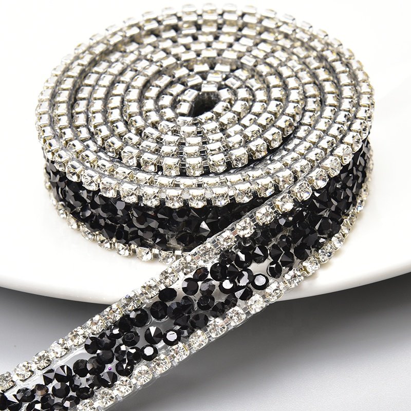 1.5cm Hot Fix Resin Rhinestone Tape Trim Bling Strass Crystal Chain Ribbon Strip Iron on Wedding Dress Belt Shoes Bags
