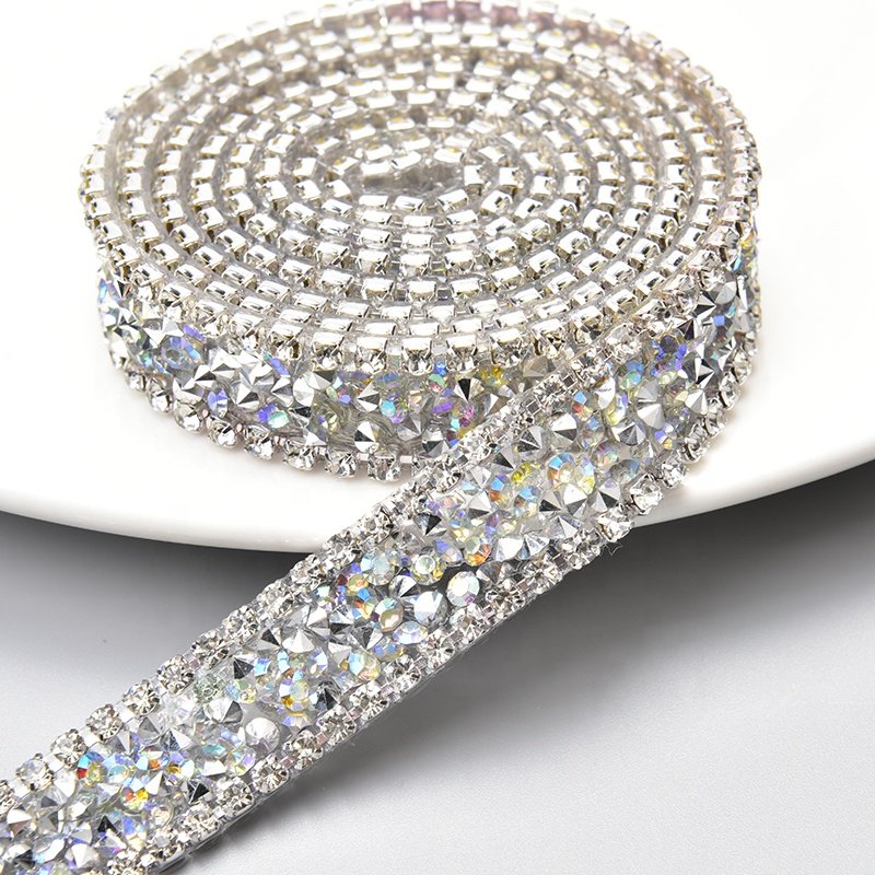 1.5cm Hot Fix Resin Rhinestone Tape Trim Bling Strass Crystal Chain Ribbon Strip Iron on Wedding Dress Belt Shoes Bags