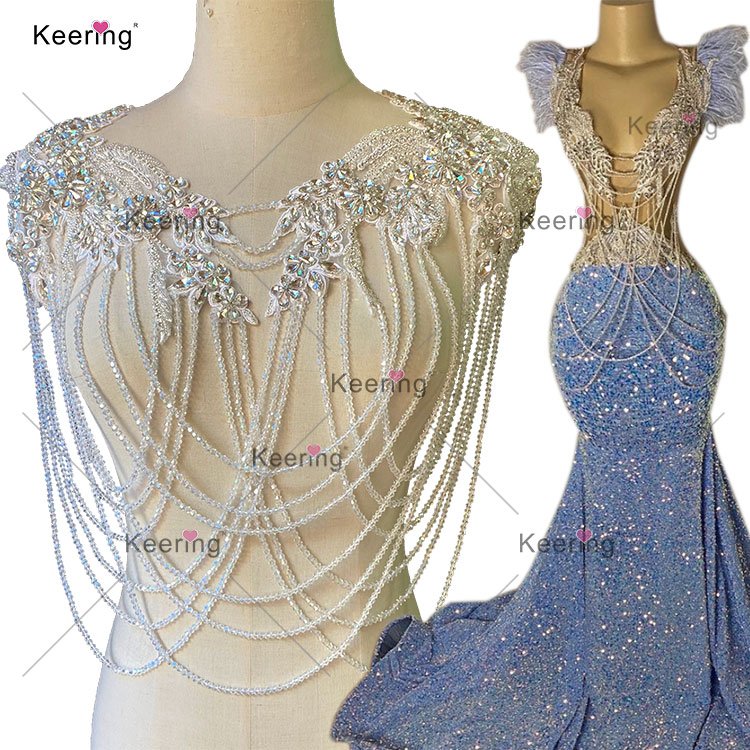 WDP-297 Fancy Custom Rhinestone Chain Panel Dress Crystal Rhinestone Metal Applique For Wedding Dresses