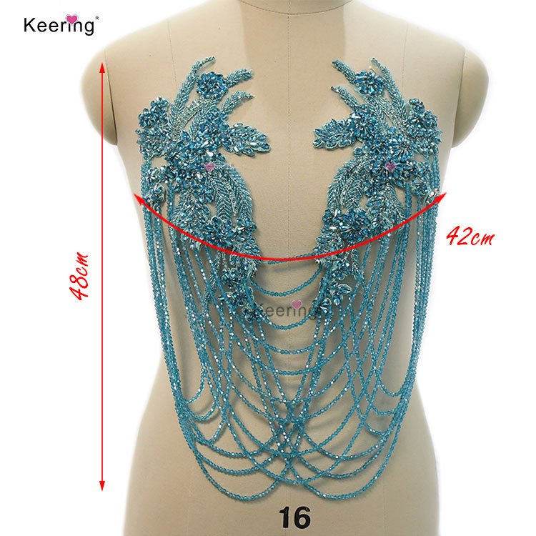 WDP-297 Fancy Custom Rhinestone Chain Panel Dress Crystal Rhinestone Metal Applique For Wedding Dresses