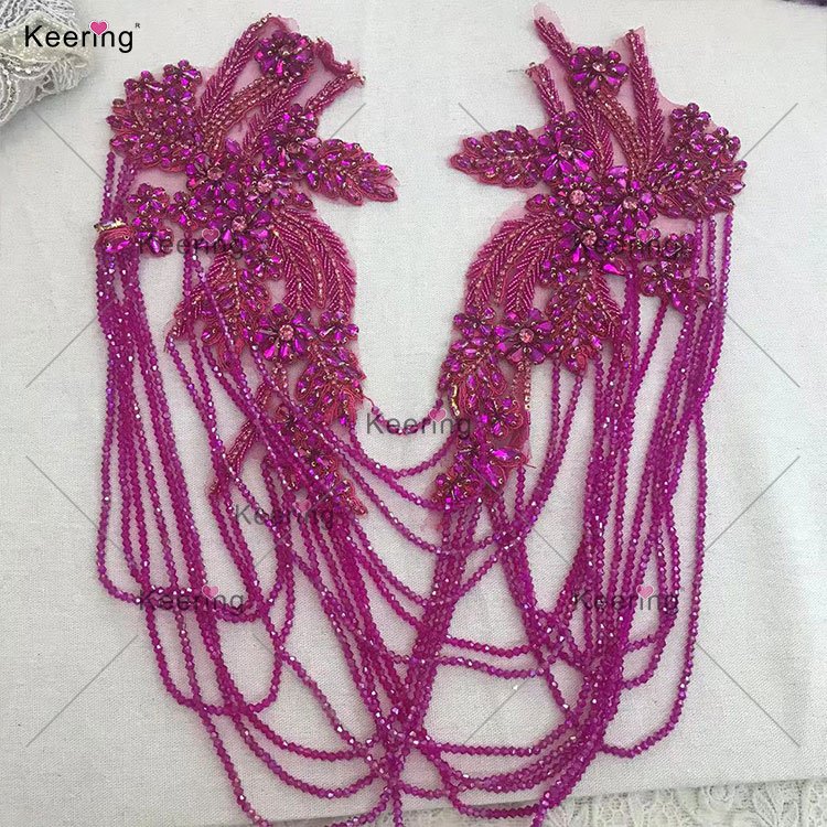 WDP-297 Fancy Custom Rhinestone Chain Panel Dress Crystal Rhinestone Metal Applique For Wedding Dresses