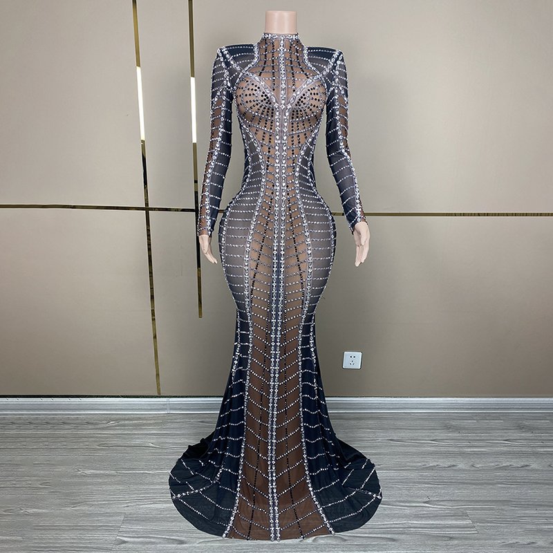 Novance Y3470 Chic Evening Dress 2023 Luxury Trendy Women's Sexy Clothes With Rhinestones Naked Shemering Long Gown