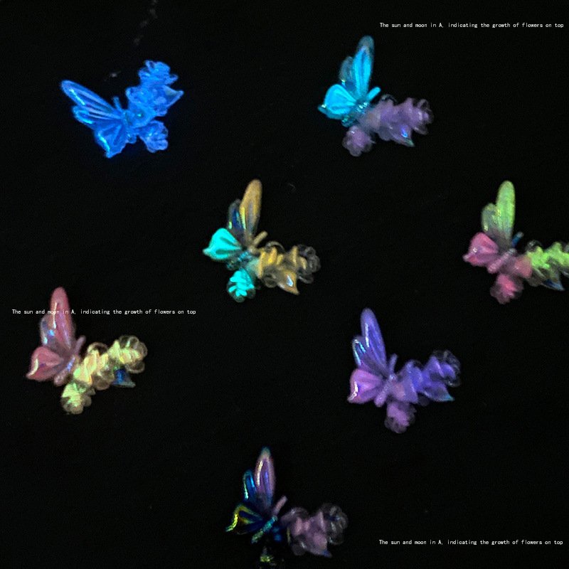 Factory Wholesale Neon Resin Butterfly Nail Accessories Glow In Dark Butterfly Nail Rhinestone Decorations