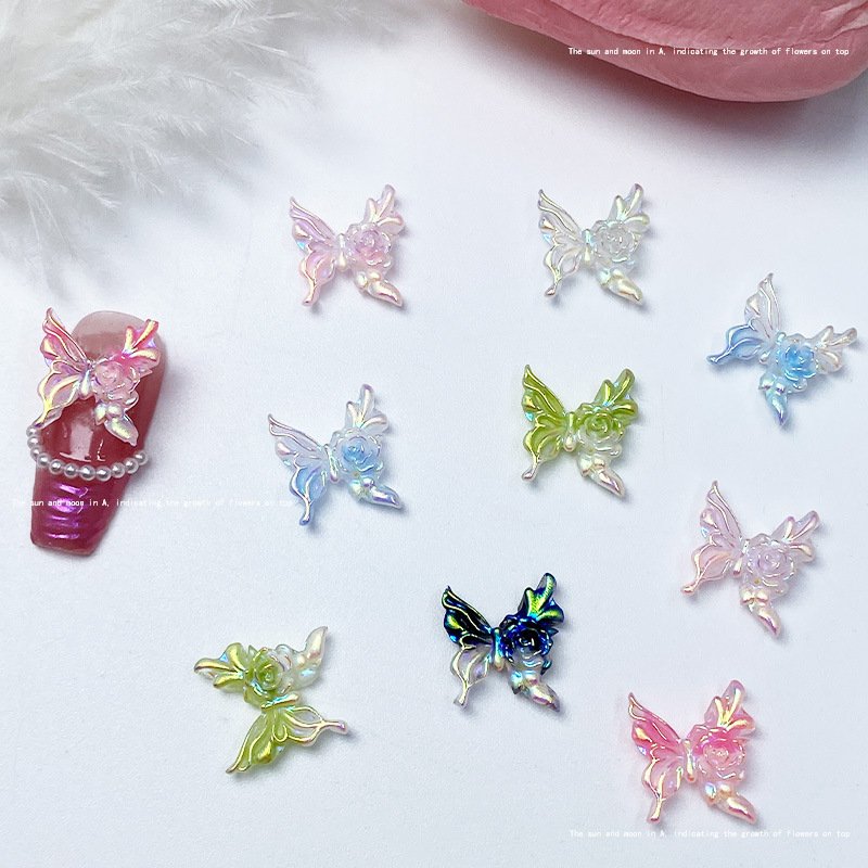Factory Wholesale Neon Resin Butterfly Nail Accessories Glow In Dark Butterfly Nail Rhinestone Decorations