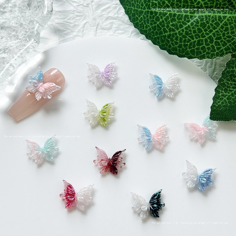 Factory Wholesale Neon Resin Butterfly Nail Accessories Glow In Dark Butterfly Nail Rhinestone Decorations
