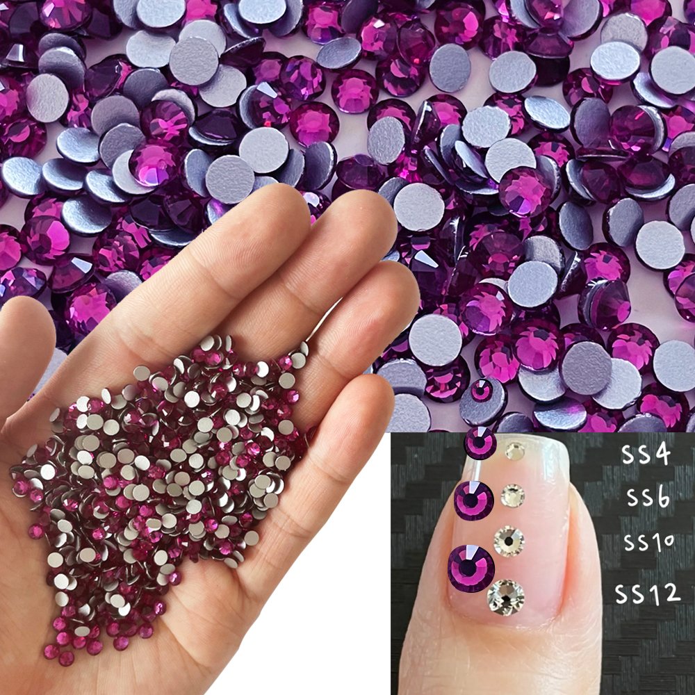 Wholesale SS3-SS20 Fuchsia Glass Rhinestones High Quality Non-Hotfix Flatback Glue-On for Shoes Garments Bags Nail Art Crafts
