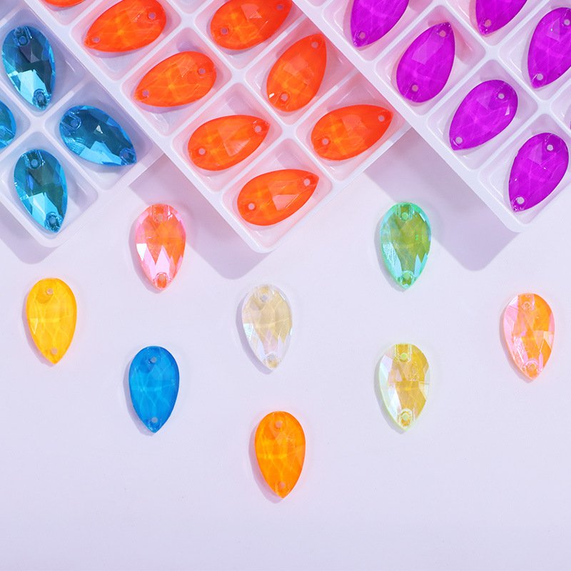 Rhinestones for Dress Shoes Bags DIY Accessories Sew on Flat Back Glass Wholesale Dopamine Color Water Drop Shape Multi Colors
