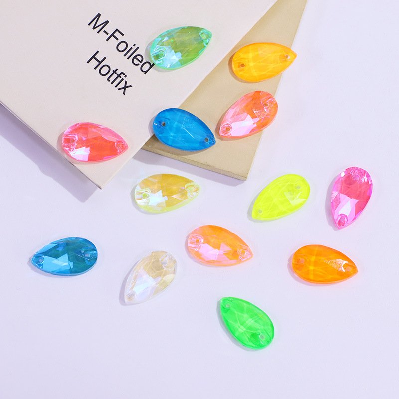 Rhinestones for Dress Shoes Bags DIY Accessories Sew on Flat Back Glass Wholesale Dopamine Color Water Drop Shape Multi Colors