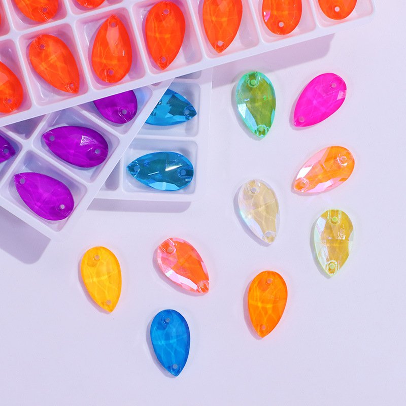Rhinestones for Dress Shoes Bags DIY Accessories Sew on Flat Back Glass Wholesale Dopamine Color Water Drop Shape Multi Colors