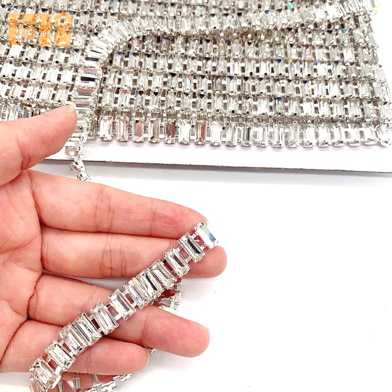 Silver Metal Rhinestone Cup Chain for Sew-On Trimming for Shoes Garments Decorations Bags Curtains
