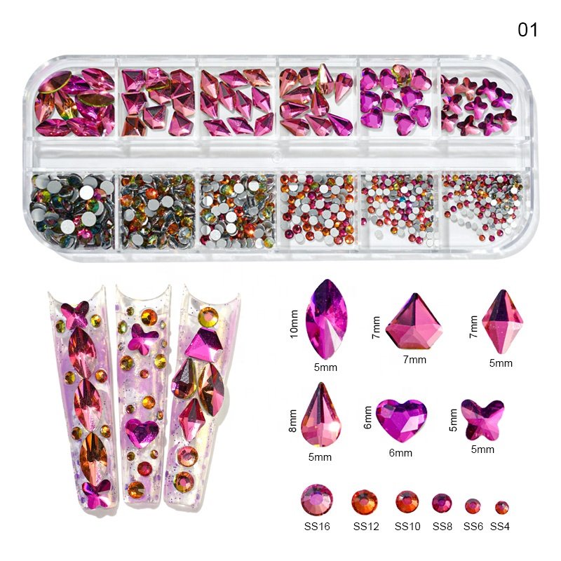 Flat bottom mixed size dazzling pink red blue AB crystal diamond stone decorations nail gem rhinestones