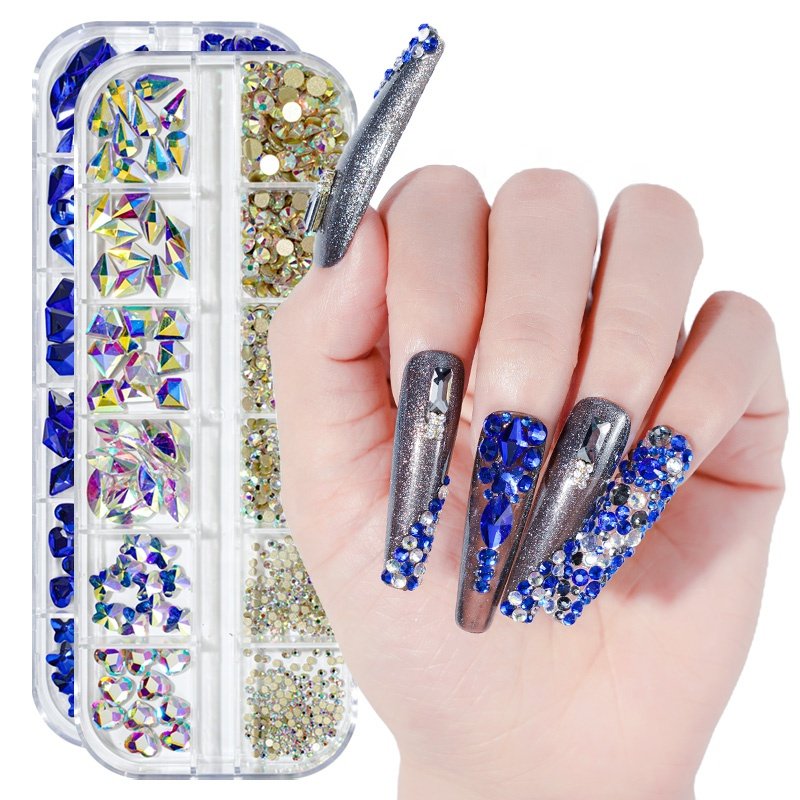 Flat bottom mixed size dazzling pink red blue AB crystal diamond stone decorations nail gem rhinestones