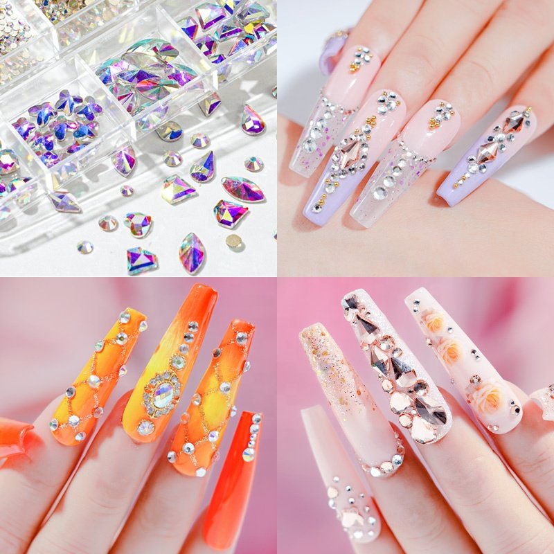 Flat bottom mixed size dazzling pink red blue AB crystal diamond stone decorations nail gem rhinestones
