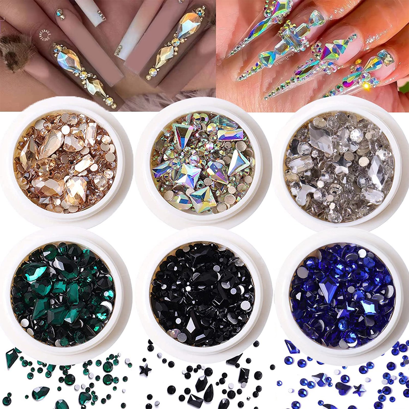 Wholesale Nail Rhinestones Glass Stones FlatBack Multi Shapes Nail Rhinestones Crystals Glass Nail Art accessories