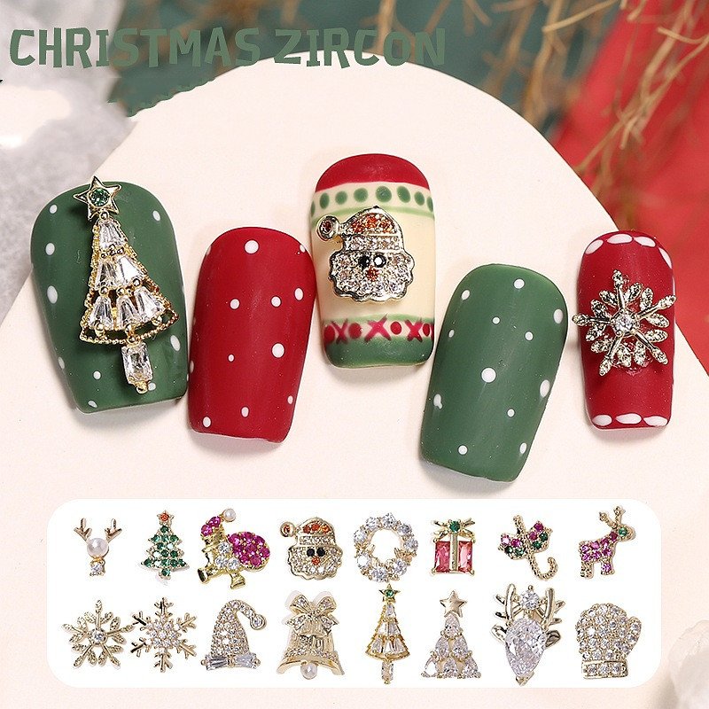 3D Christmas Nail Art Rhinestones Santa Reindeer Snowflake Garland Nail Charms Manicure Alloy Jewelry Nail Decoration
