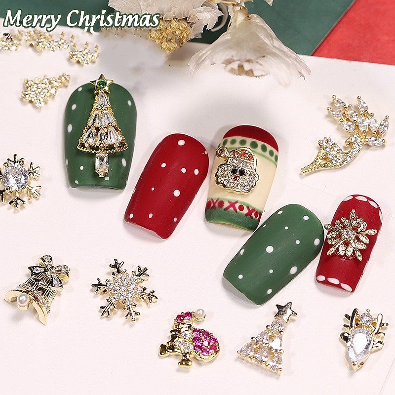 3D Christmas Nail Art Rhinestones Santa Reindeer Snowflake Garland Nail Charms Manicure Alloy Jewelry Nail Decoration