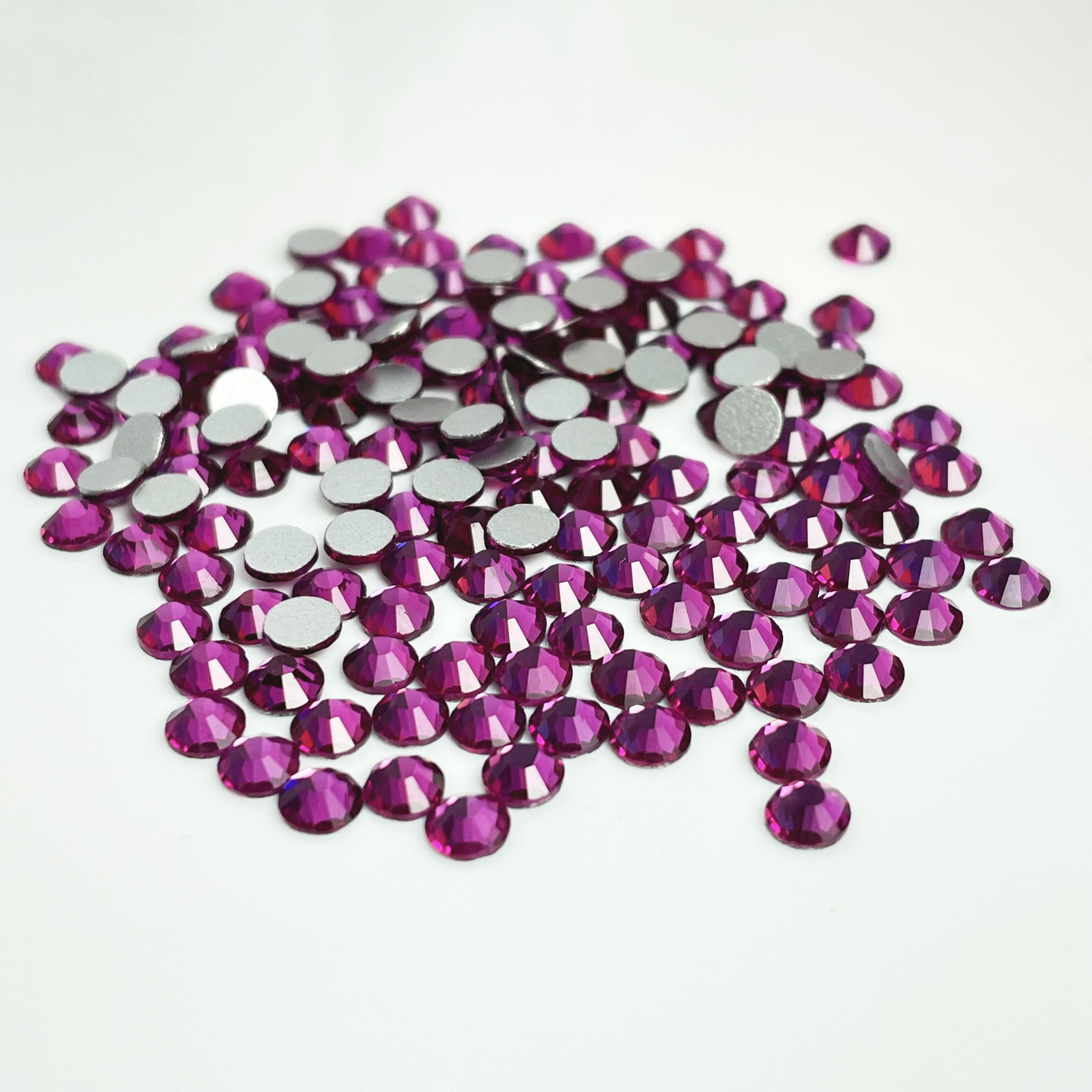 High Quality 6mm Fuchsia Glass Rhinestones Non-Hotfix Flatback Glue-On for Shoes Garments Bags Nail Art Crafts-DIY