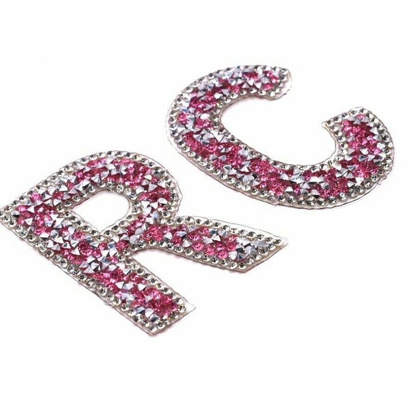 Wholesale Custom Factory Price Large Pink Rhinestone Sparkle Letter Patch Patches Iron on Alphabet Embroidery