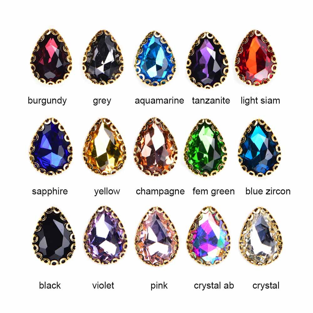 JFS013 Water Drop Brass Base With Claw Handmade Rhinestone Crystal Fancy Stone Sew On Rhinestone For Garment Dress Diy
