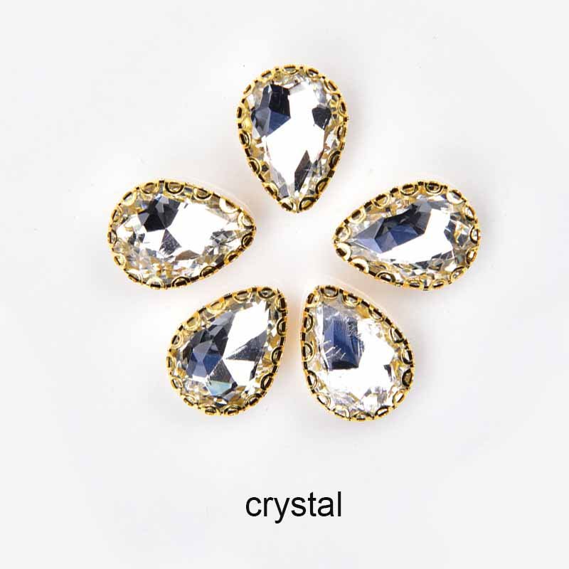 JFS013 Water Drop Brass Base With Claw Handmade Rhinestone Crystal Fancy Stone Sew On Rhinestone For Garment Dress Diy