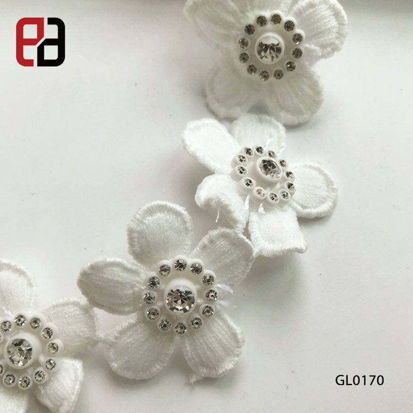 Wholesale 3D Flower Guipiure Lace Trimming With Rhinestone