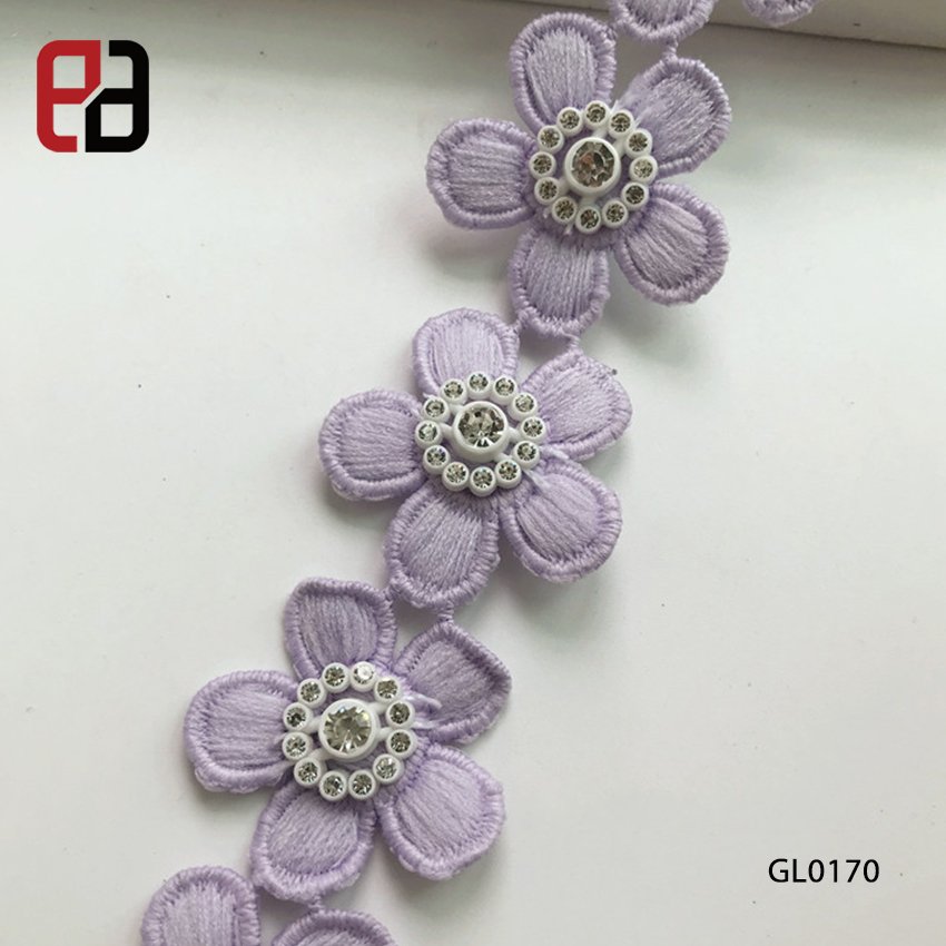 Wholesale 3D Flower Guipiure Lace Trimming With Rhinestone