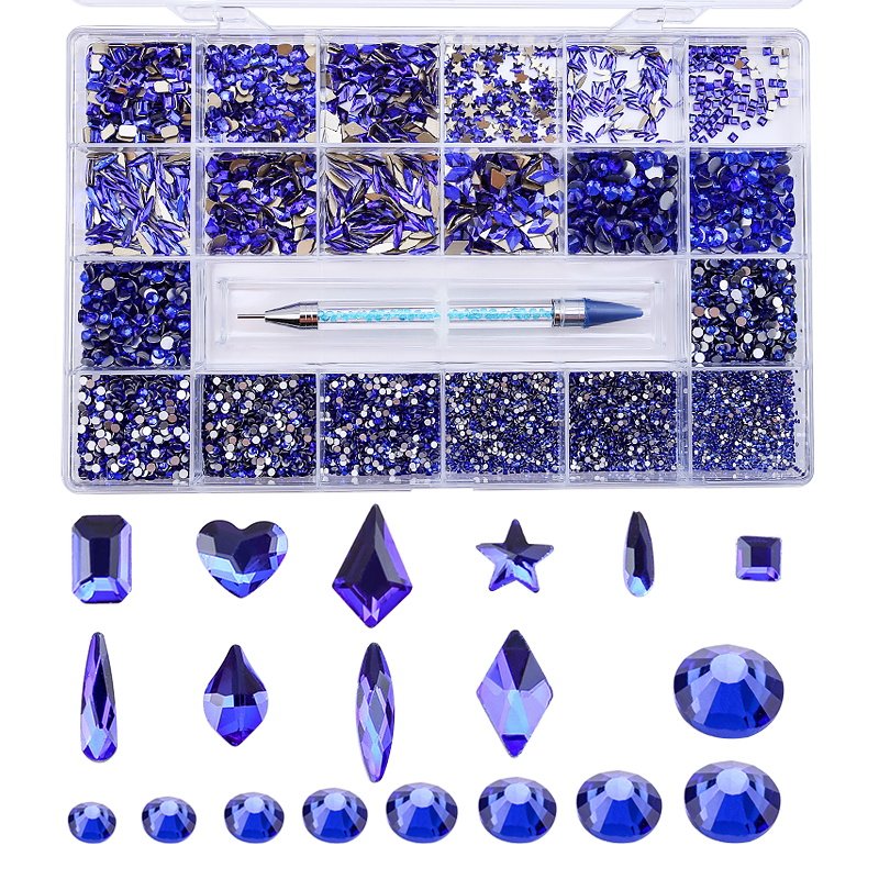 Qiao Wholesale Crystal Flatback Non Hotfix Glass Diamond Sapphire Blue Rhinestone Nail Kit For Nails In Bulk