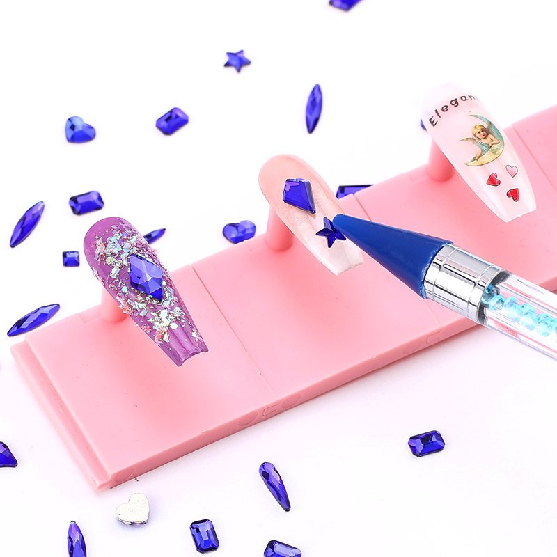 Qiao Wholesale Crystal Flatback Non Hotfix Glass Diamond Sapphire Blue Rhinestone Nail Kit For Nails In Bulk