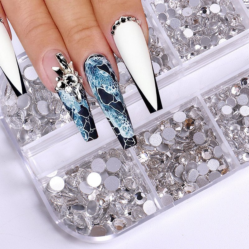 12Girds Shine AB Transparent Crystal Nail Art Rhinestones Dazzling Glass Gem Flatback Round Bead Nail Art Charms Gem Stones