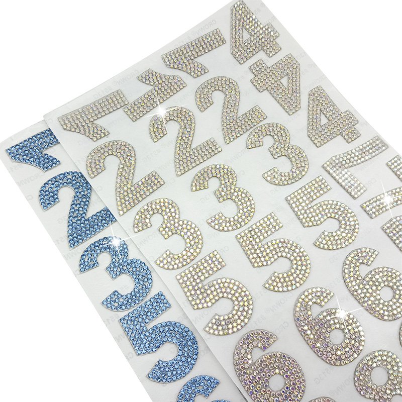 0-9 numbers crystal self adhesive rhinestone sheet number patches for clothing