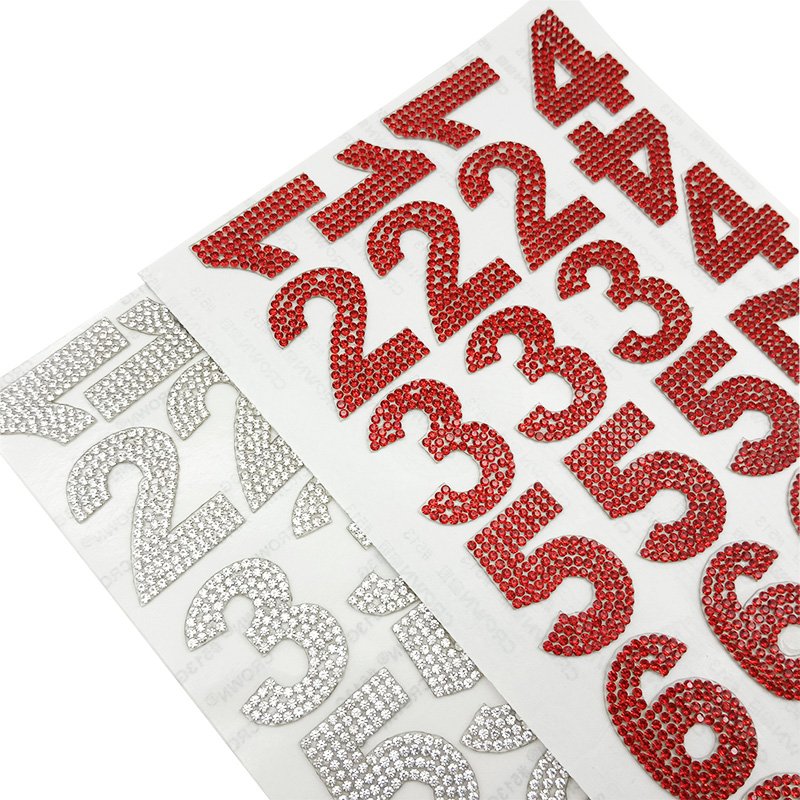 0-9 numbers crystal self adhesive rhinestone sheet number patches for clothing