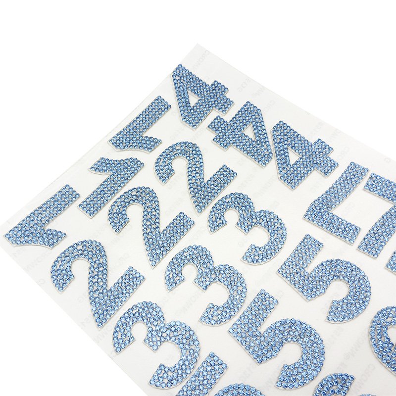 0-9 numbers crystal self adhesive rhinestone sheet number patches for clothing