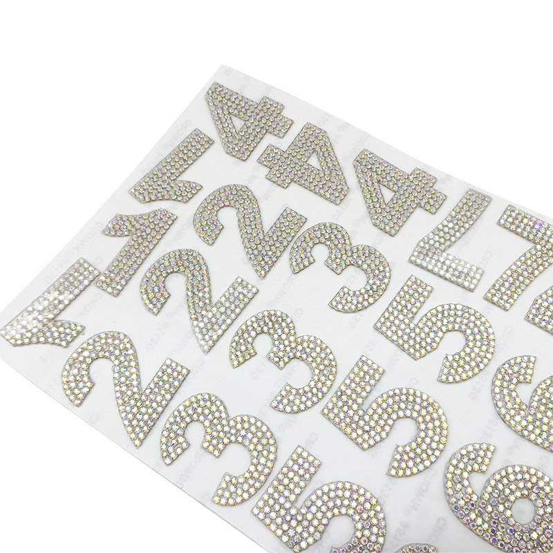 0-9 numbers crystal self adhesive rhinestone sheet number patches for clothing