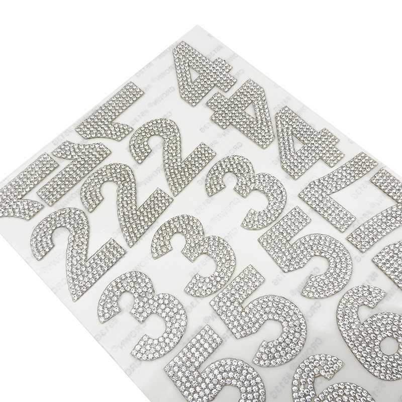 0-9 numbers crystal self adhesive rhinestone sheet number patches for clothing