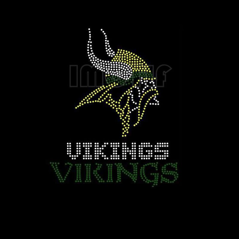 custom bling hot fix iron on vikings with helmet rhinestone transfer patches for t-shirt