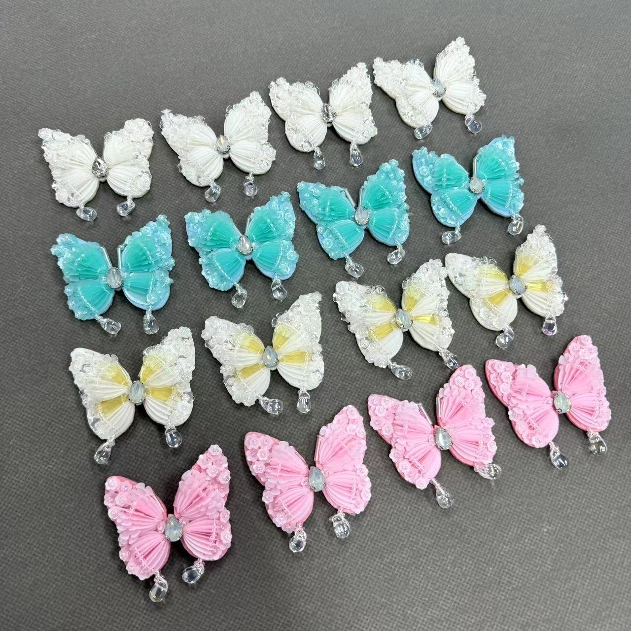 ZSY Handmade Customized Cartoon Butterfly Sequin Cloth Apparel Accessories Patch Fabric Handmade Rhinestone Bead Patches