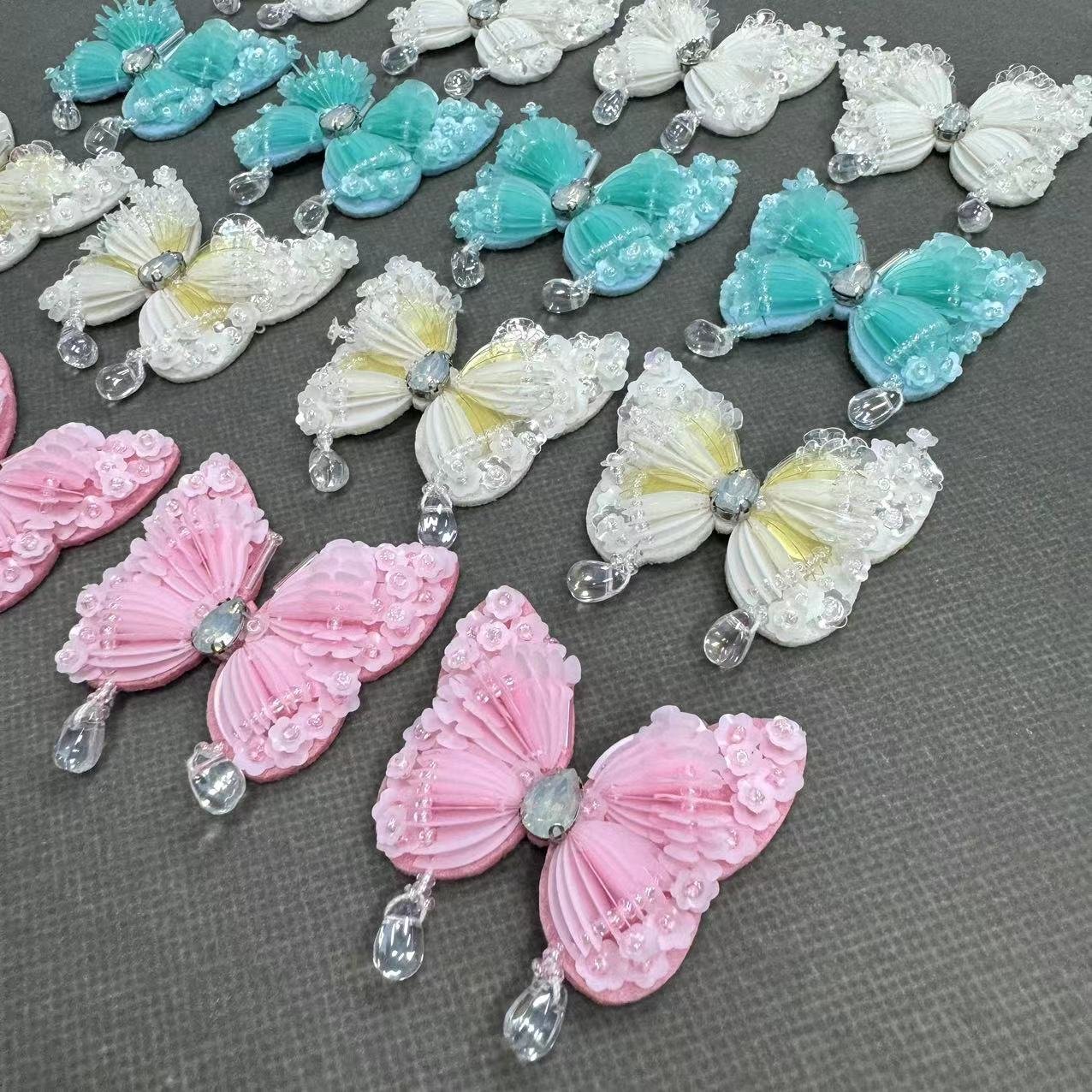 ZSY Handmade Customized Cartoon Butterfly Sequin Cloth Apparel Accessories Patch Fabric Handmade Rhinestone Bead Patches