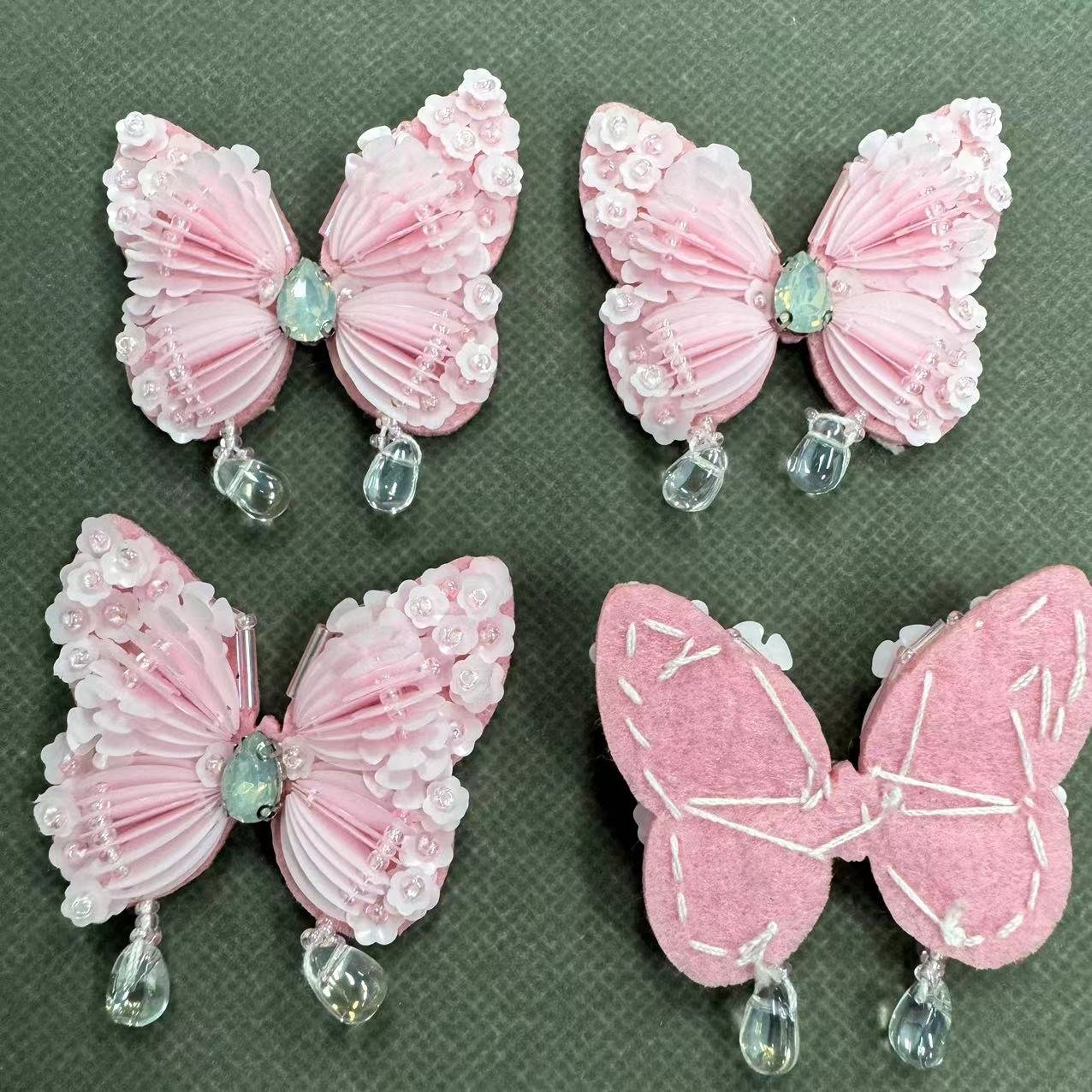 ZSY Handmade Customized Cartoon Butterfly Sequin Cloth Apparel Accessories Patch Fabric Handmade Rhinestone Bead Patches