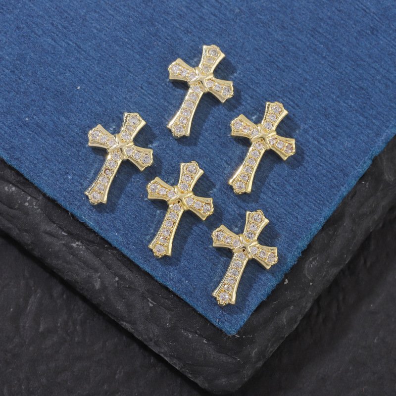 Retro Cross Nail Charm Alloy Rhinestones Cross Charms Punk Gothic Nail Art Supplies for Acrylic Nail Decoration