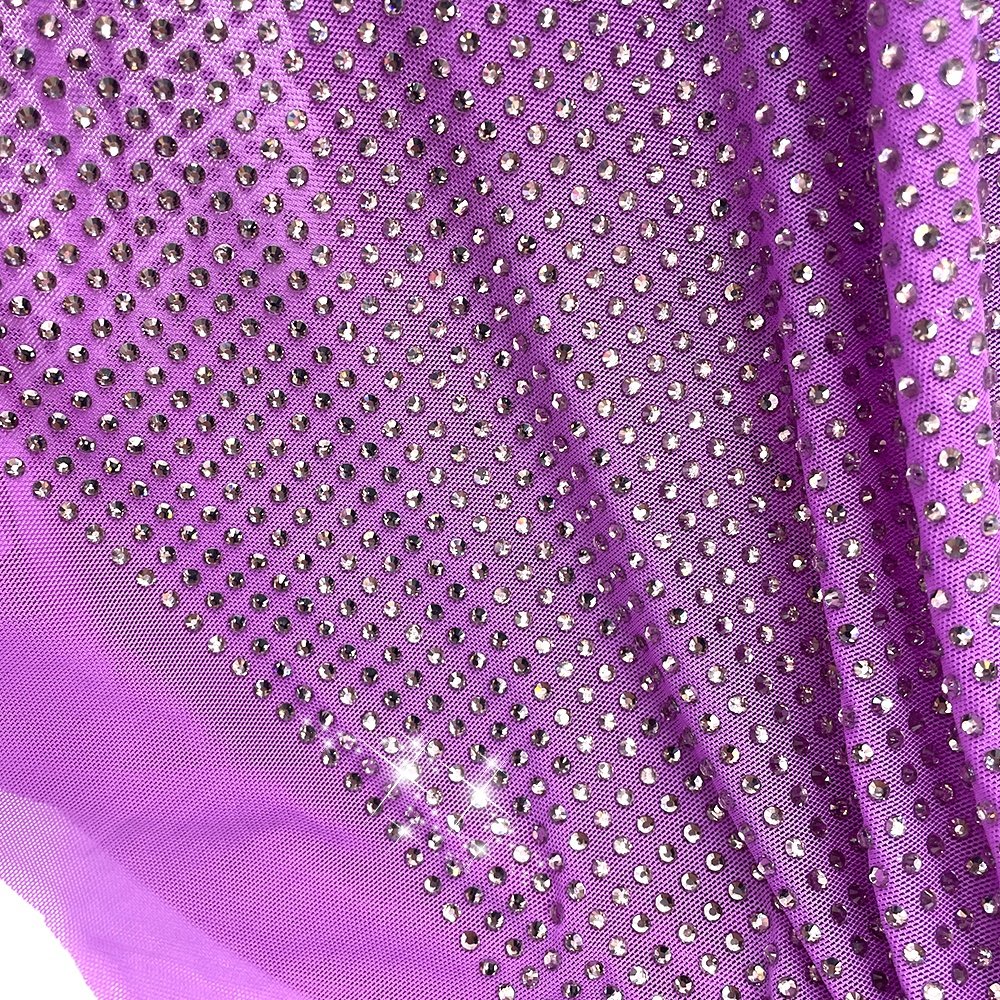 FB002 Hot Selling Elastic stretch crystal mesh fabric rhinestone grid mesh Diamante Fabric for Lady dress
