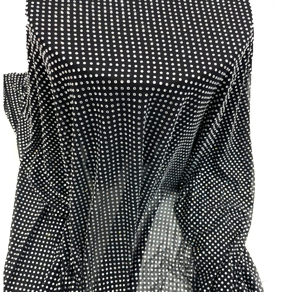 FB002 Hot Selling Elastic stretch crystal mesh fabric rhinestone grid mesh Diamante Fabric for Lady dress