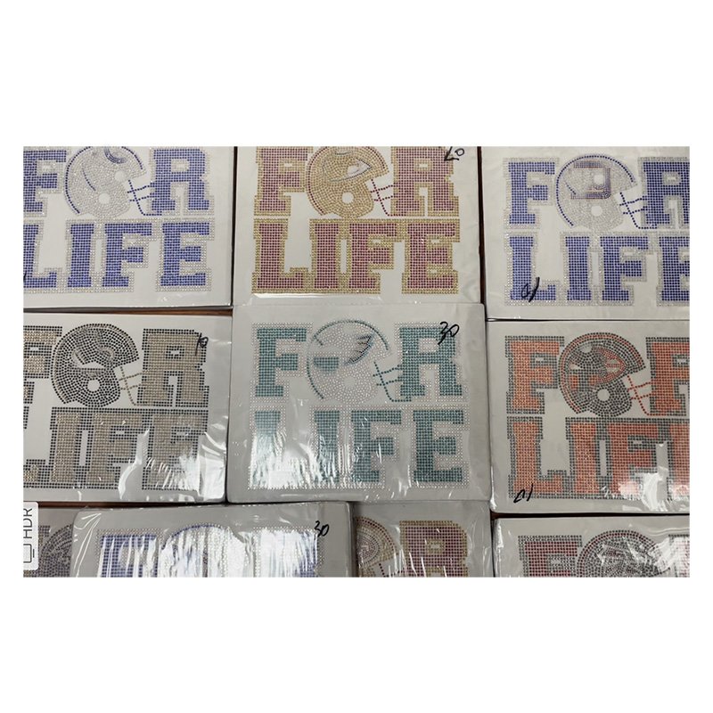 Wholesale Bling Helmet Football For Life Custom Rhinestone Transfer Applique Motif For t shirt