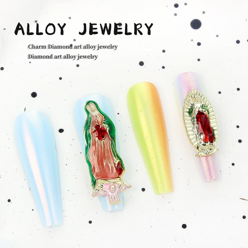 20 Pcs Alloy Nail Charms With Enamel For Manicure Virgin Mary Luxury Glitter Rhinestone Nail Decoration